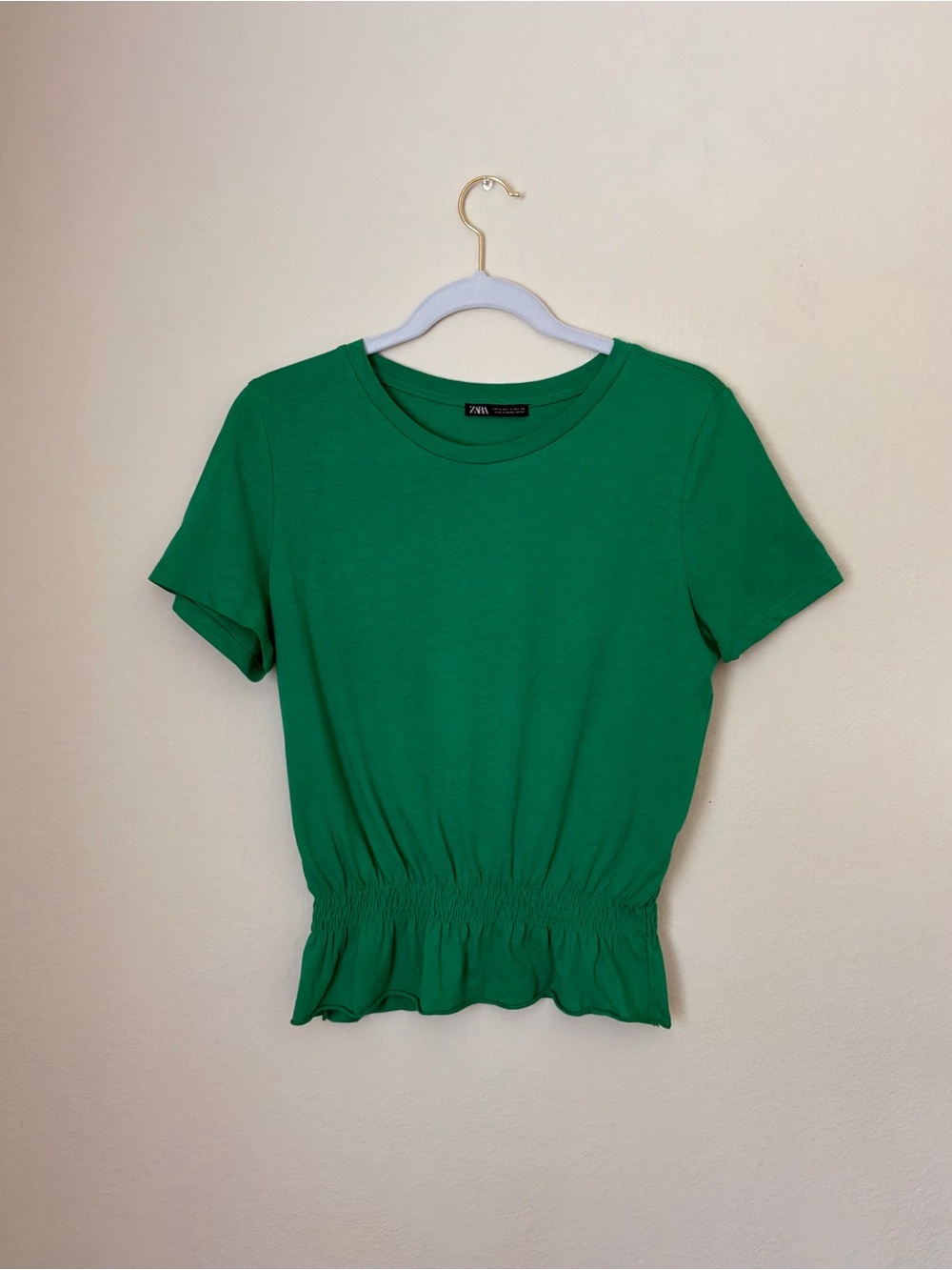 Zara Green Short Sleeve Smocked Waist Top - Picture 2 of 6